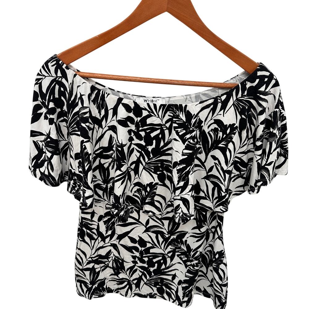 WHBM White House Black Market Black & White Floral Off the Shoulder Top // XS